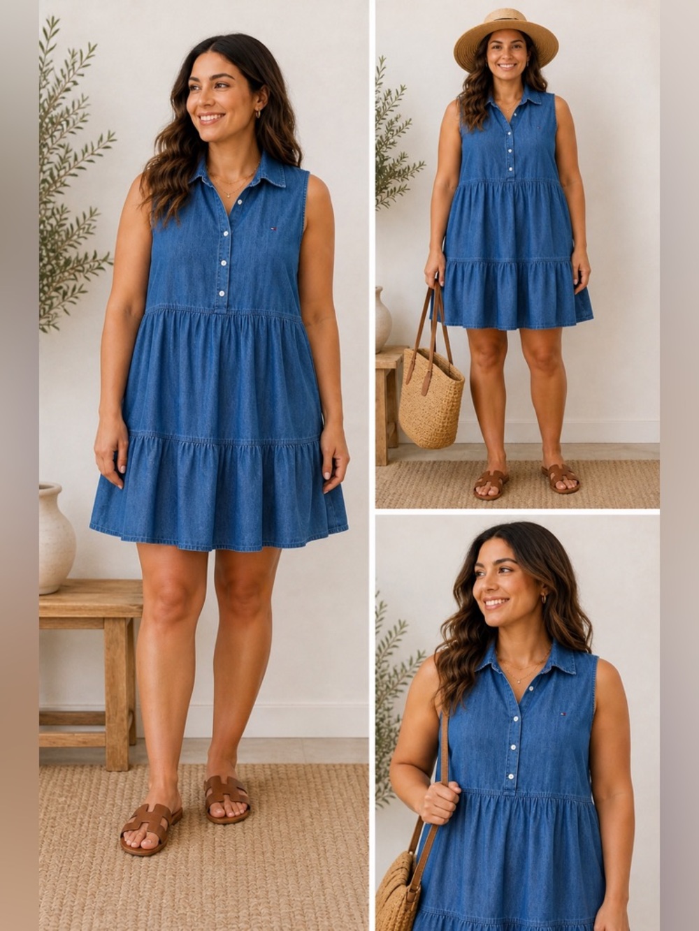 Tommy Hilfiger Chambray Tiered Dress Sleeveless Button Front Blue Size 16 NWT